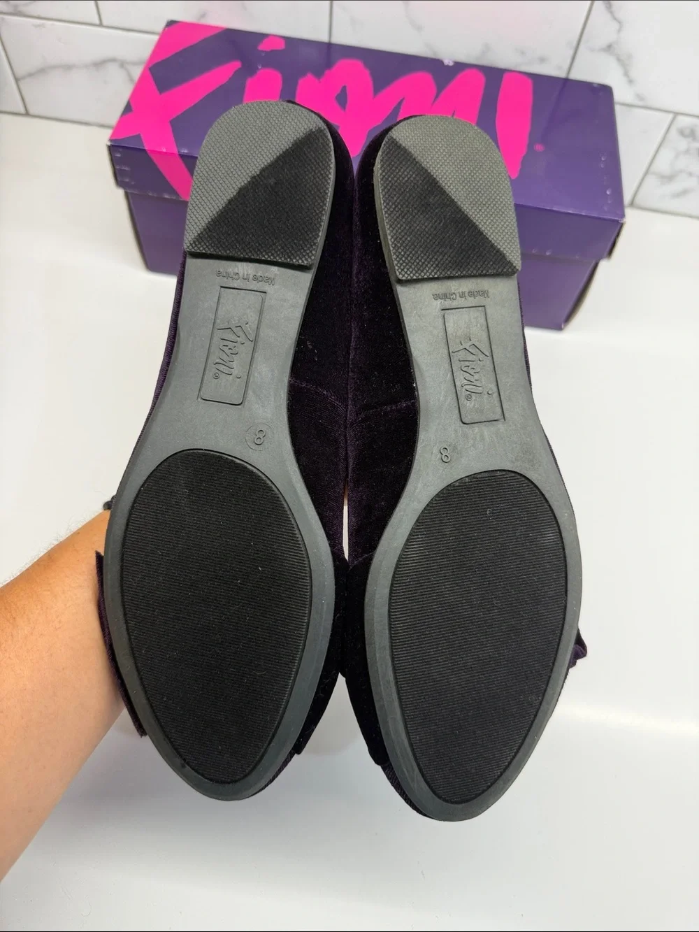FIONI Clothing Plum Velvet Bow Slip-On Flats